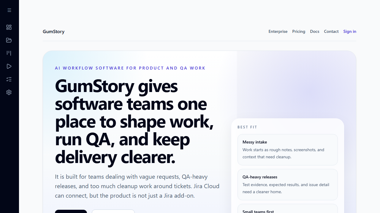 GumStory product and QA workspace homepage